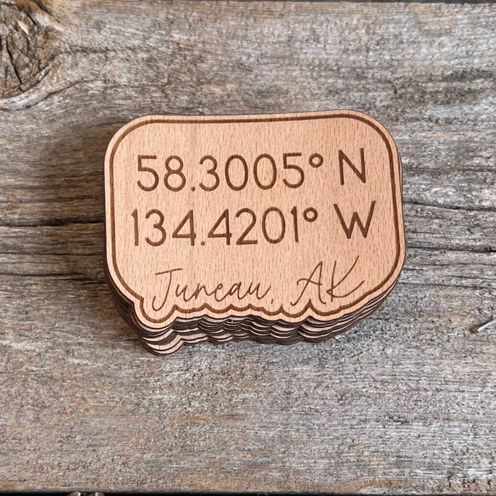 Wild Larch Creative - Wholesale Sticker - CUSTOM Coordinates Wood Sticker Decal | Personalized | GPS