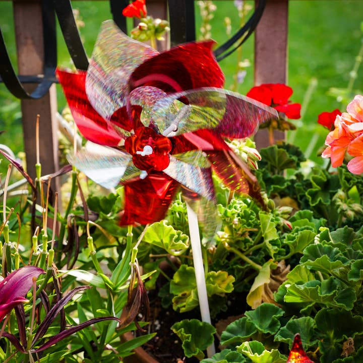 In the Breeze, LLC. - Wholesale Wind Spinner - Red & Silver Mylar Pinwheels - 8 PC