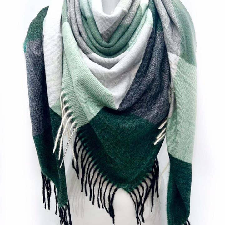 LINETA - Wholesale Sjaal - Dames - HG-35 Grote vierkante sjaal met ruitpatroon en lange franjes15