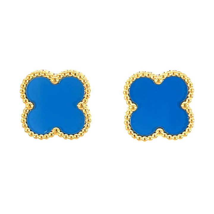 Ljusblå fyrklöverörhängen, 18K guldpläterade för wholesale av Byzantium Collection Ltd