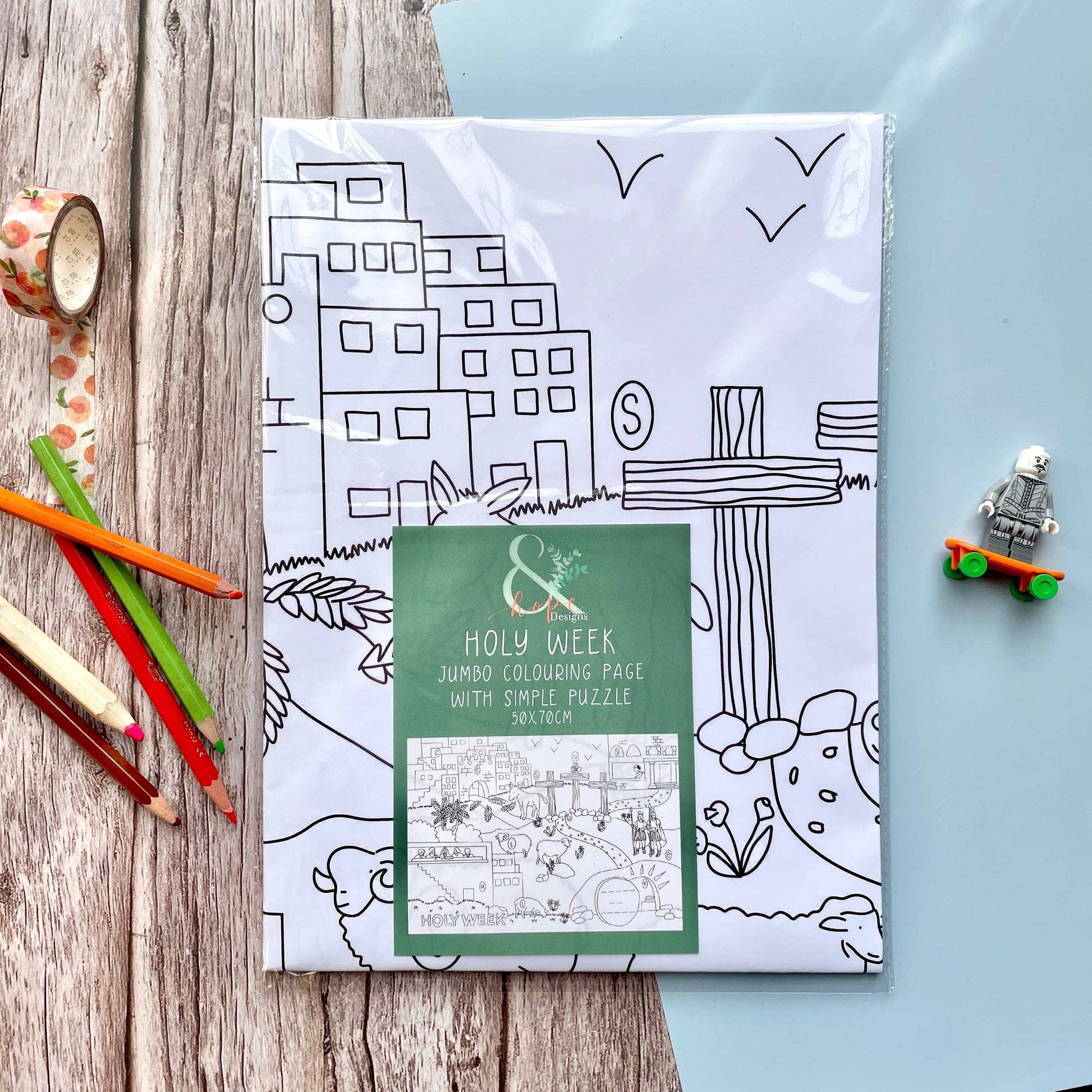 And Hope Designs - Cards, Stickers & Stationery - Wholesale Coloring Mat - Kids & Baby - Jumbo Holy Week Easter Colouring Page, Big Holiday Activity 1