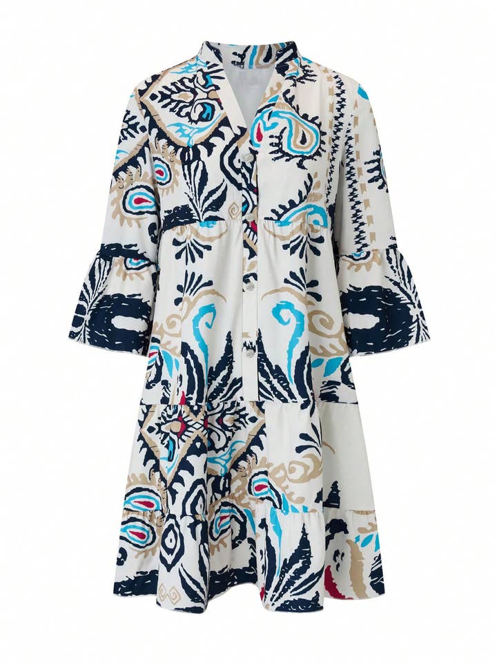 MULTICOLOR HOLIDAY STYLE LOOSE CASUAL FLORAL DRESS for wholesale on Faire