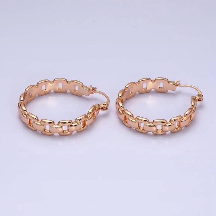 18K Gold Filled Cable Chain Link 30mm French Lock Hoop Latch Earrings | AD1366 for wholesale by Aim Eternal