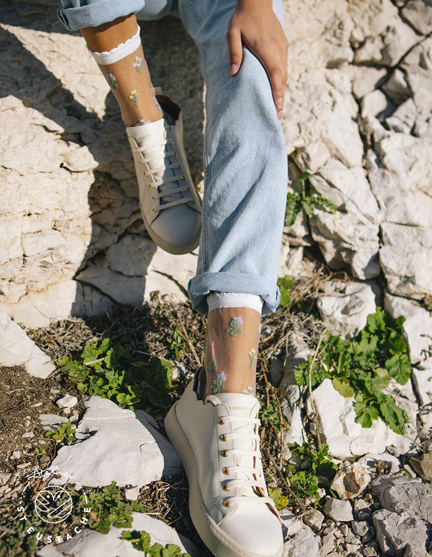 Atelier St Eustache - Vente Chaussettes – femme - Fleurs des champs • Chaussettes transparentes fleurs femme4