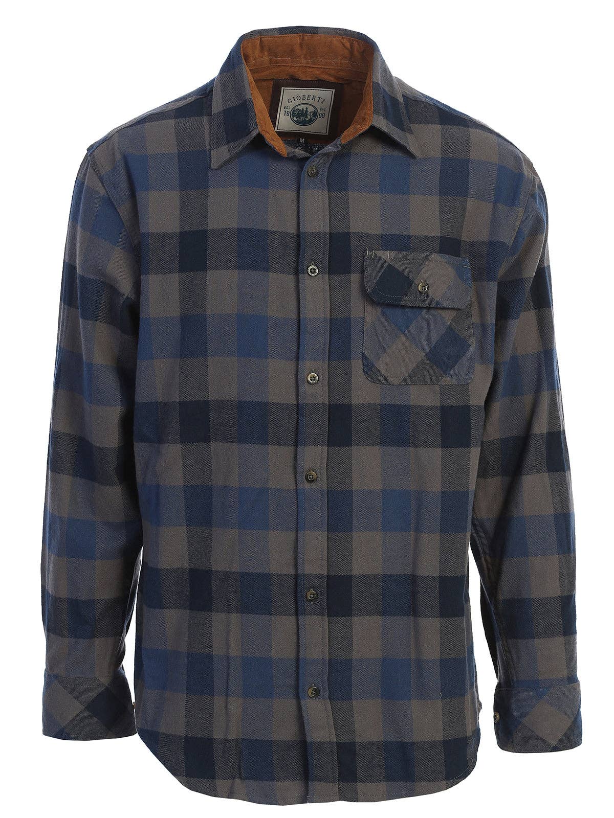 b-one inc - Wholesale Button Down Shirt - Men's - Men's Flannel Button Up Shirt with Corduroy Contrast GB-LS94FC10