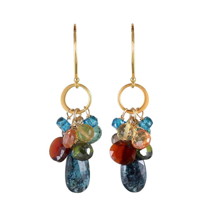 E-3796 KYANITE, GARNET, CITRINE, QUARTZ, ZIRCON EARRINGS for wholesale by Alicia Van Fleteren Jewelry Design