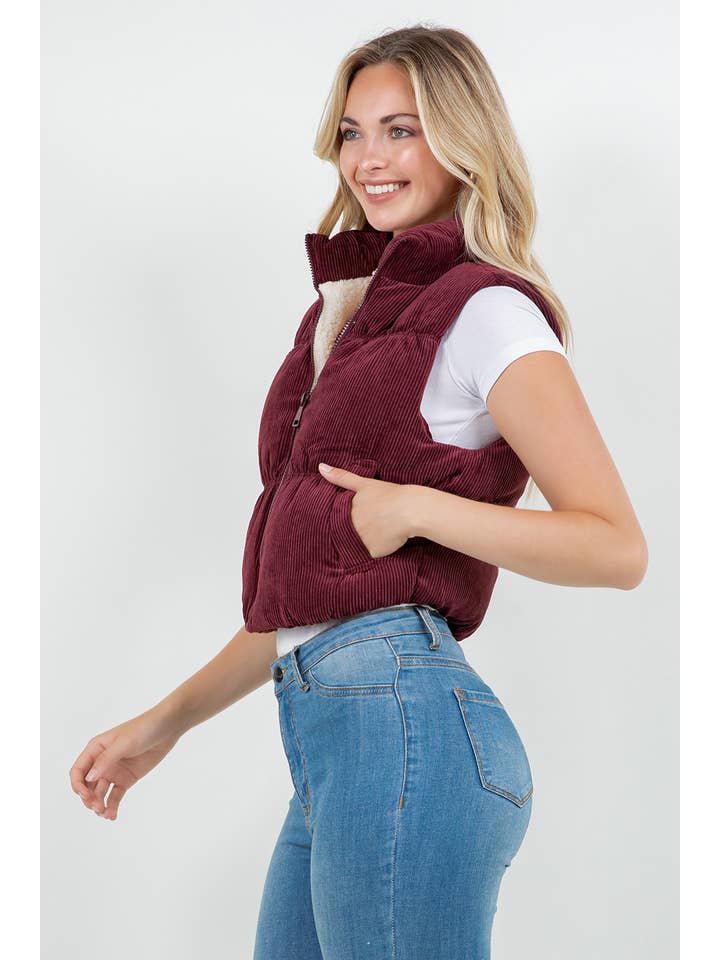 Veracci - Venta al por mayor Chaleco de abrigo - Mujer - Chaleco Vintage de Pana con Forro de Sherpa3