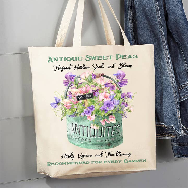 Bolso de lona antiguo con flores de Sweet Peas para venta al por mayor de Avery Lane Gifts