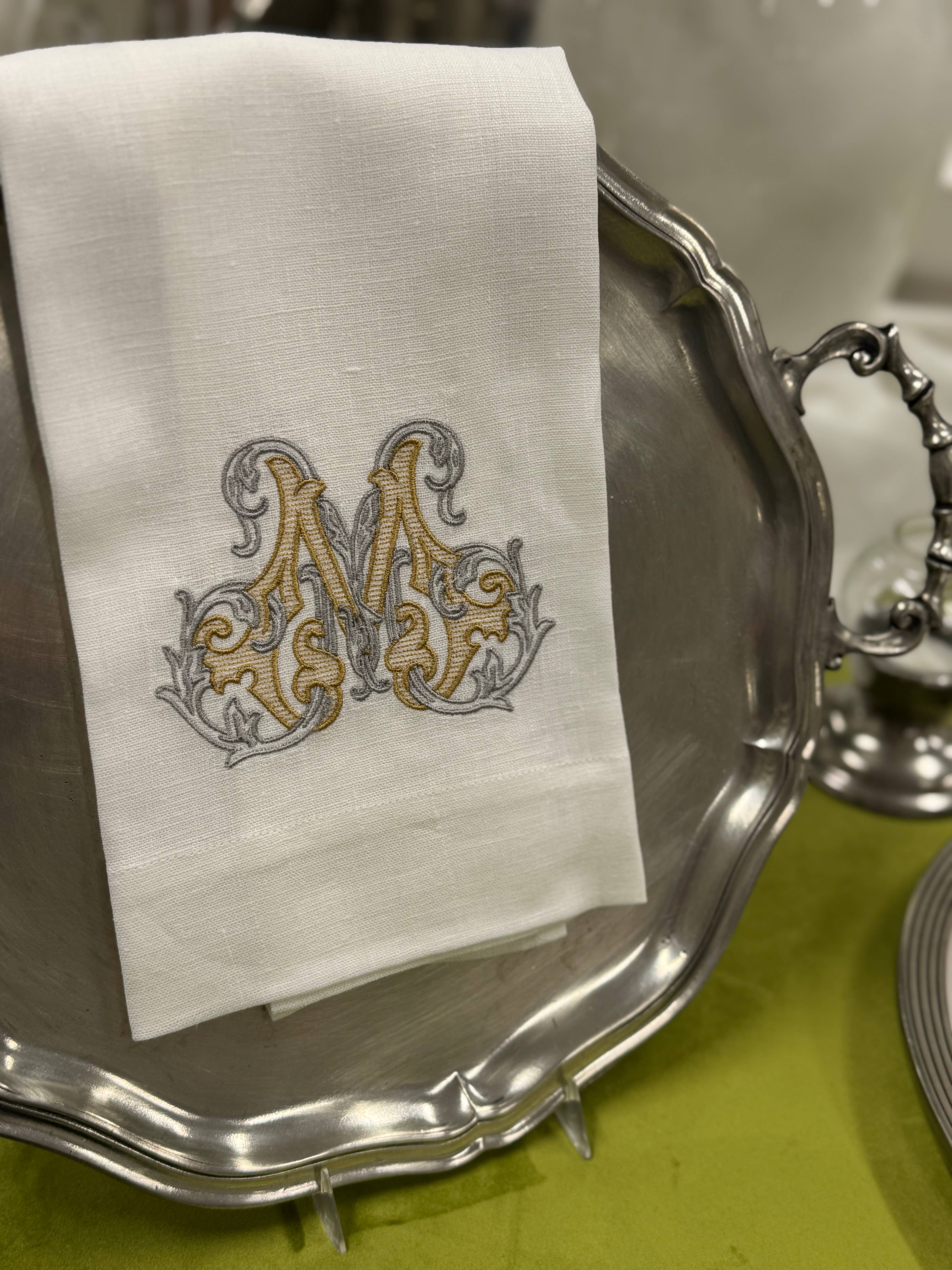 Arte Italica & Crown Linen Designs - Wholesale Tea Towel - Vintage Vine Monogram Linen Towel11