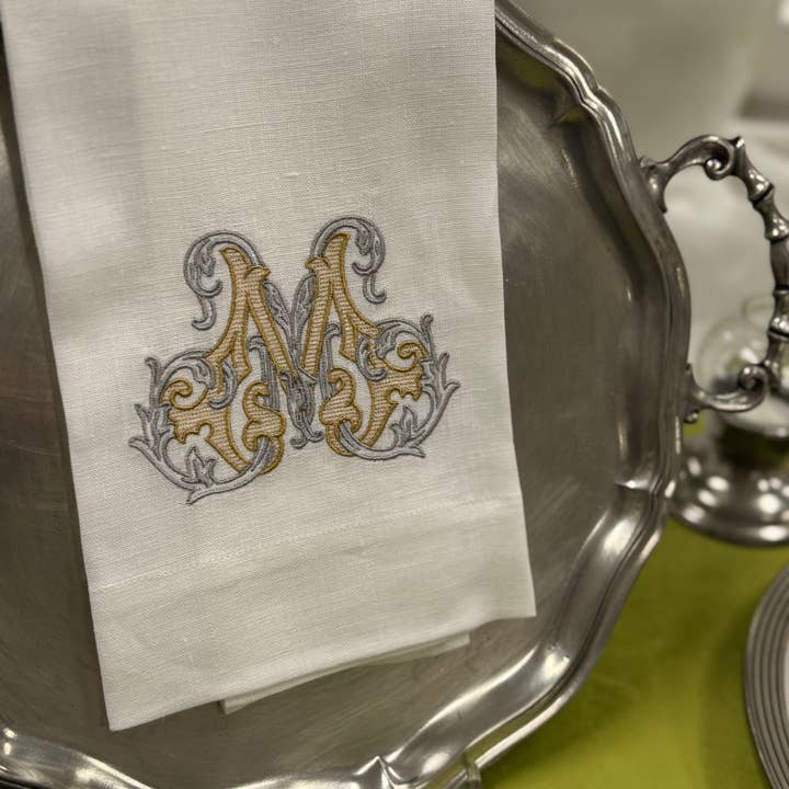 Arte Italica & Crown Linen Designs - Wholesale Tea Towel - Vintage Vine Monogram Linen Towel11