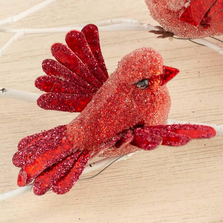 Factory Direct Craft - Wholesale Artificial Flowers - 4" Shimmering Flying Red Birds (Pack of 12 Birds)1