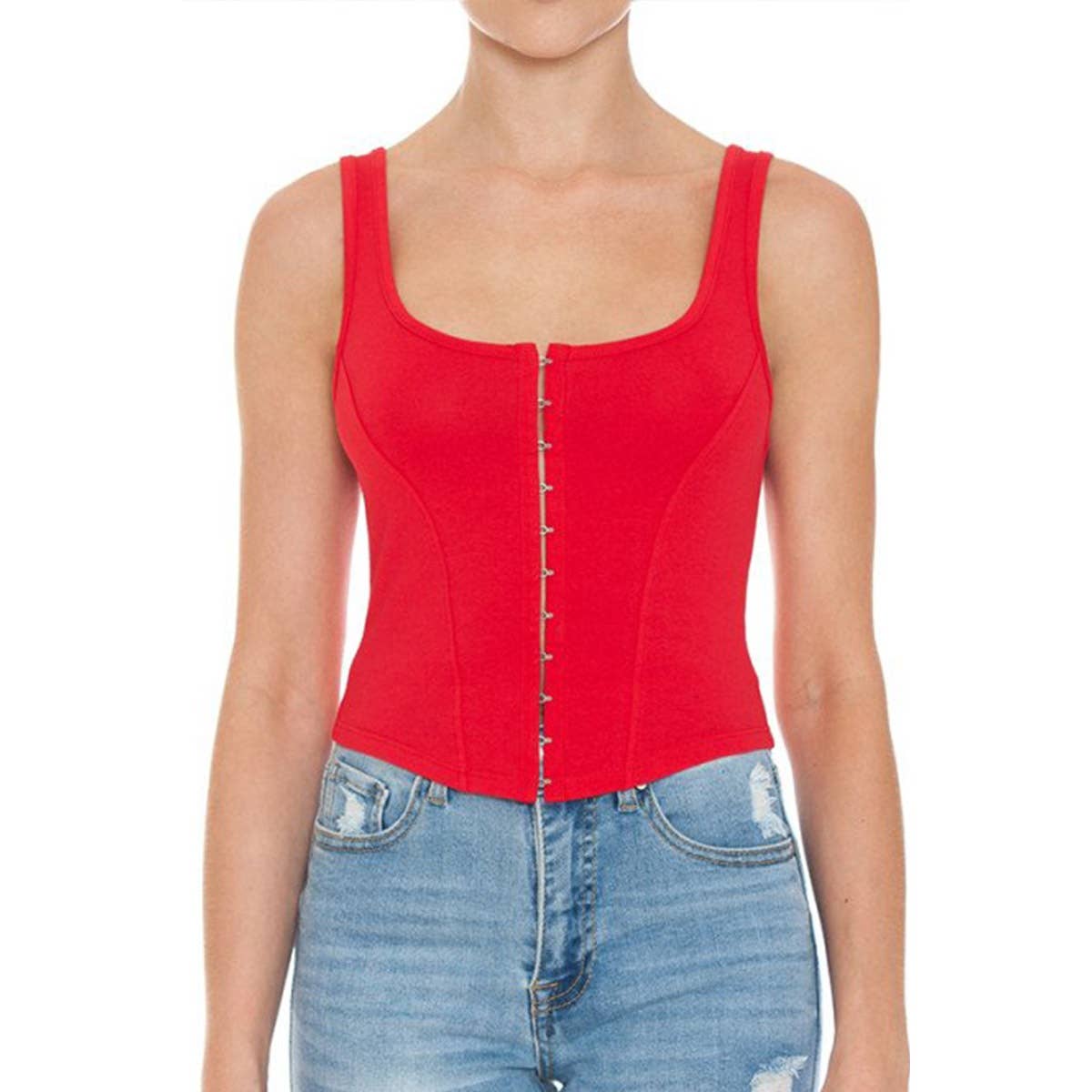 Timeless – wholesale Tank top – Women′s – SCOOP NECK HOOK AND EYE TRIMMED BUSTIER TANK TOP0