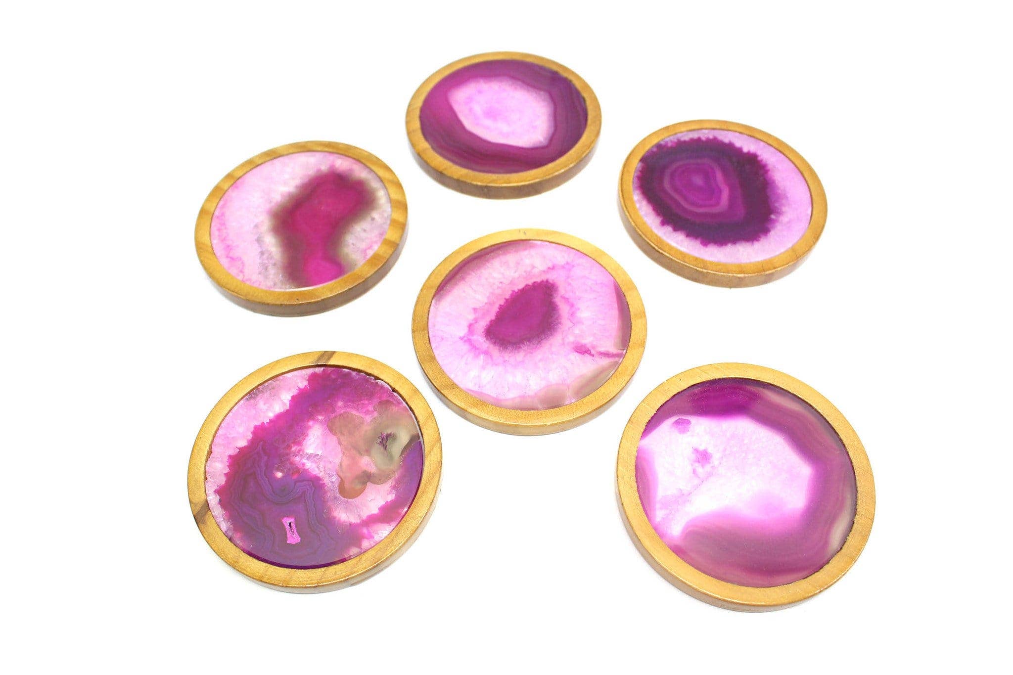 Rock Paradise - Wholesale Coasters - Crystal Agate Coasters in Wood Set7