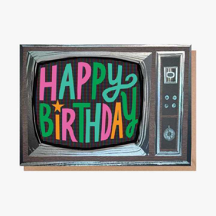Greeting Card - "Happy Birthday" Retro Tv (Foil Finish) for wholesale by Sharon King-Chai