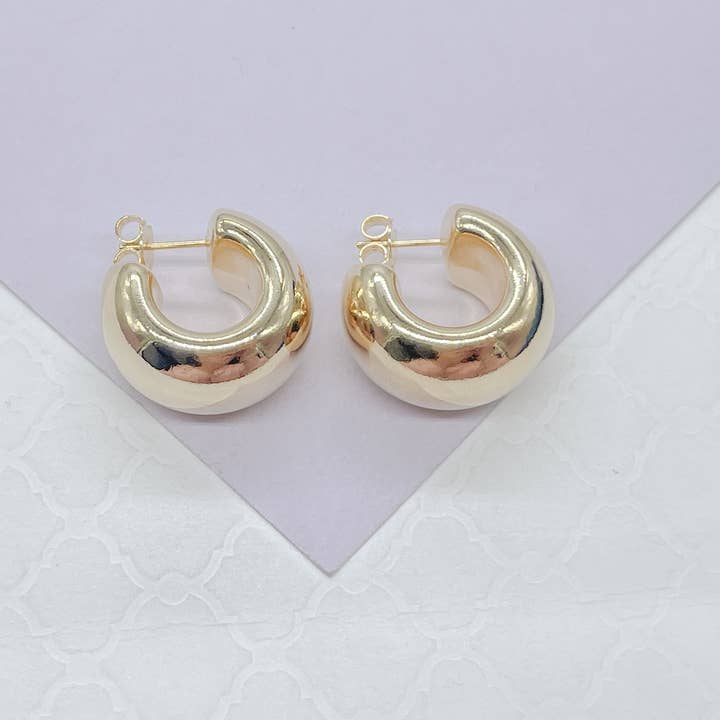 Milie Jewels – Engroshandel Hoops – 18k guldfyldte brede flade åbne glatte hoop øreringe