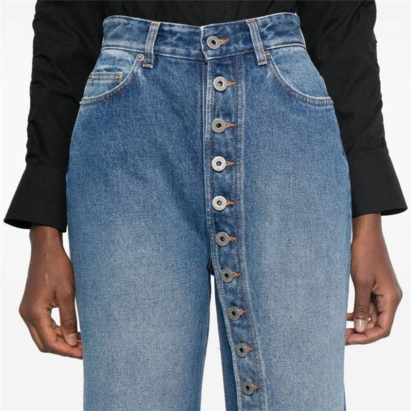 BLUE Button High-Waisted Straight Leg Jeans for wholesale on Faire3
