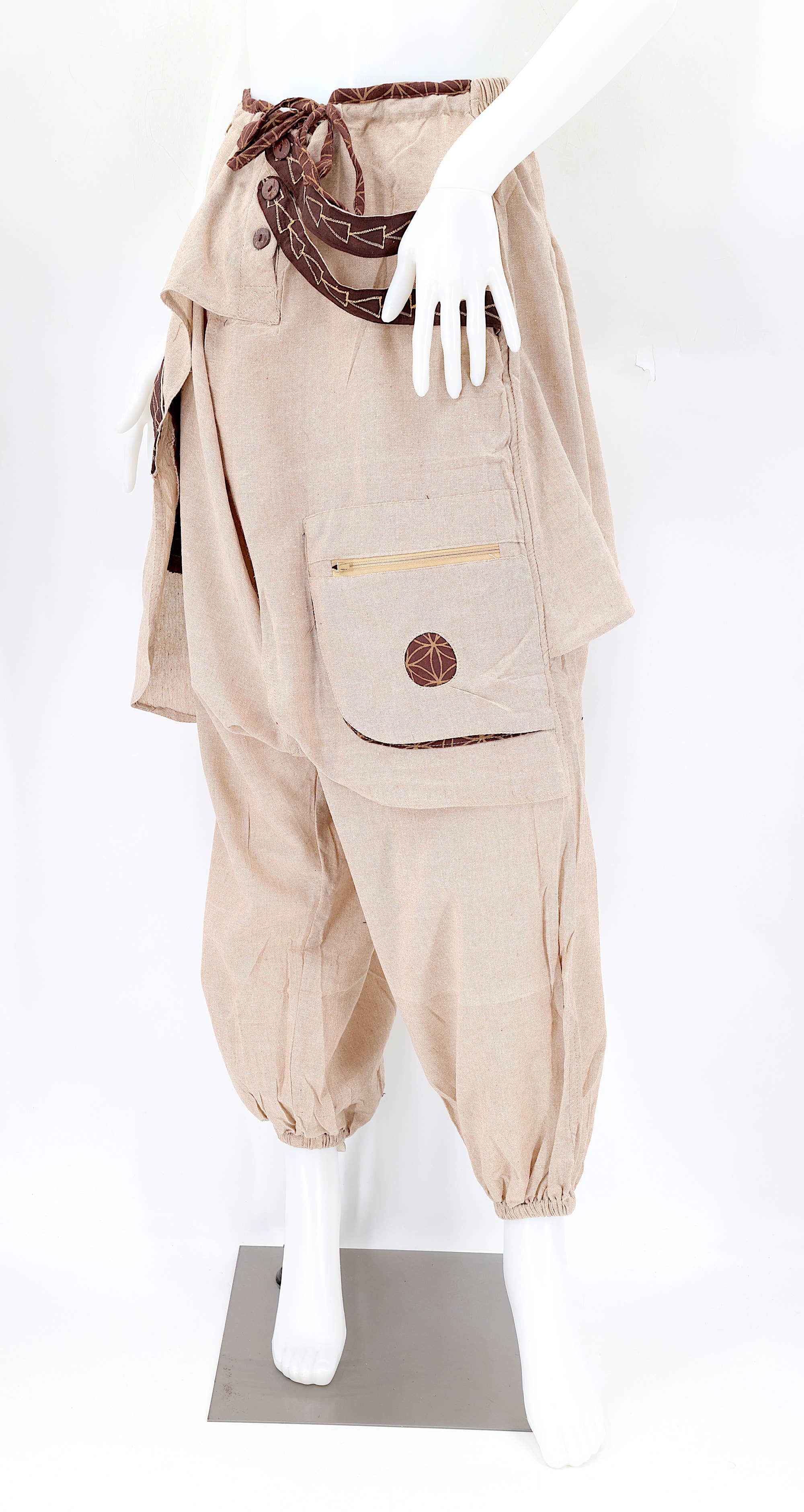 Himalaya Handmade – wholesale Byxor - Dam – Handgjorda bohemiska hippie haremsbyxor i bomull med blekt färgmönster Flower of Life6