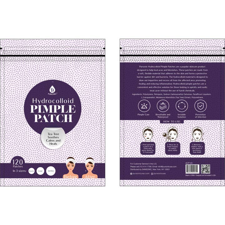 Pursonic - Vendita all'ingrosso Cerotto per acne/idrocolloidale - Cerotto per brufoli idrocolloidi Pursonic, 120 conteggi, multi taglia Ac1