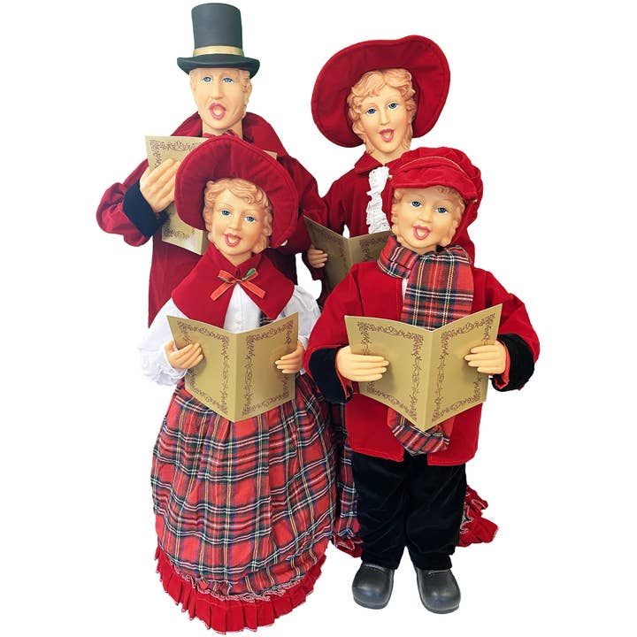 27" To 37" Red Plaid Carolers, Set of 4 for wholesale by Santa’s Workshop Inc.