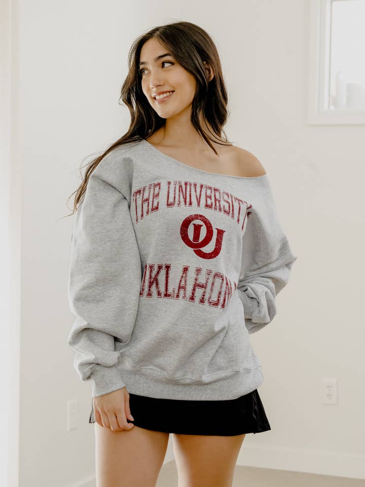 LivyLu - Wholesale Graphic Sweatshirt - Unisex - OU Sooners Vintage Sport Ash Gray Flashdance Sweatshirt