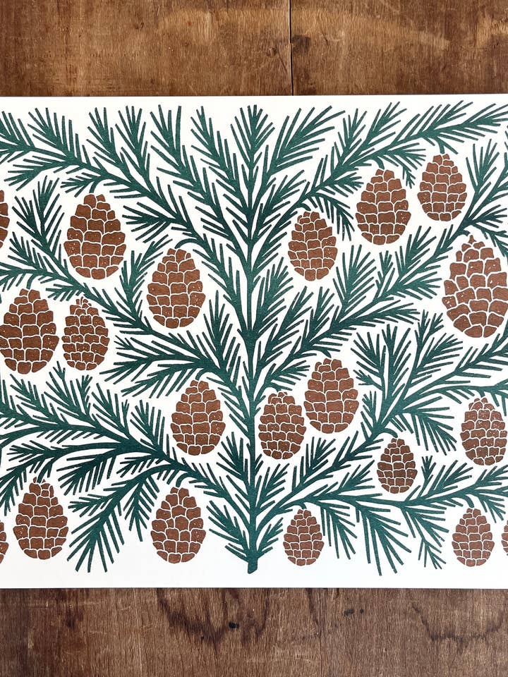 Holiday Garden Series: Pinecone Risograph Print for wholesale by Katharine Watson