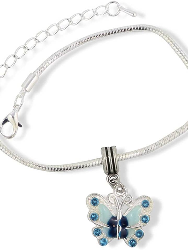 Emerald Park Jewelry Butterfly with Colored Enamel Snake Chain Charm Bracelet for wholesale by Dave The Bunny