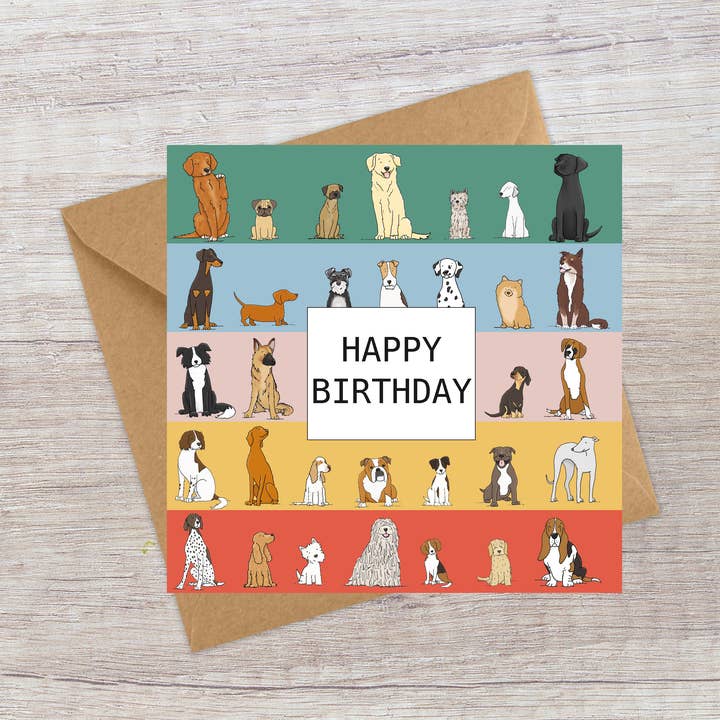Birthday Dogs - Greeting card for wholesale by Lucy Driver Illustration