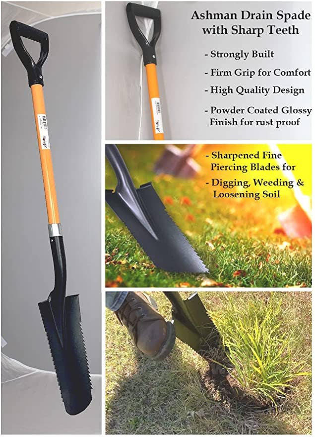 Ashman Online - Wholesale Garden Tool - Ashman Drain Spade with Sharp Teeth - 48 Inches Long Handle Spade with D Handle Grip - Fiber Glass Handle with 16 Inch Metal Blade, Multipurpose Spade4