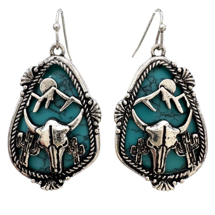 Longhorn Skull Turquoise Stone Western Native Earrings for wholesale by Lunar Deer
