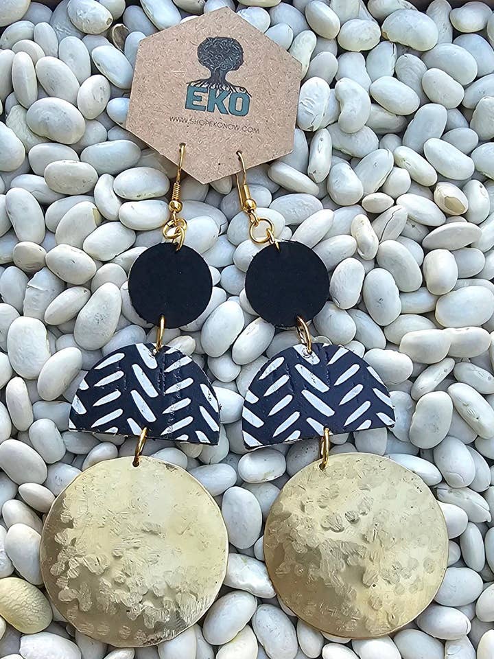 Journey - Brincos Geométricos em Pele e Latão por atacado de EKO
