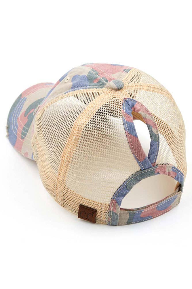 Hana – wholesale Hästsvanskeps - Dam – C.C kamouflage nödställda vintage stil hästsvans mössa7