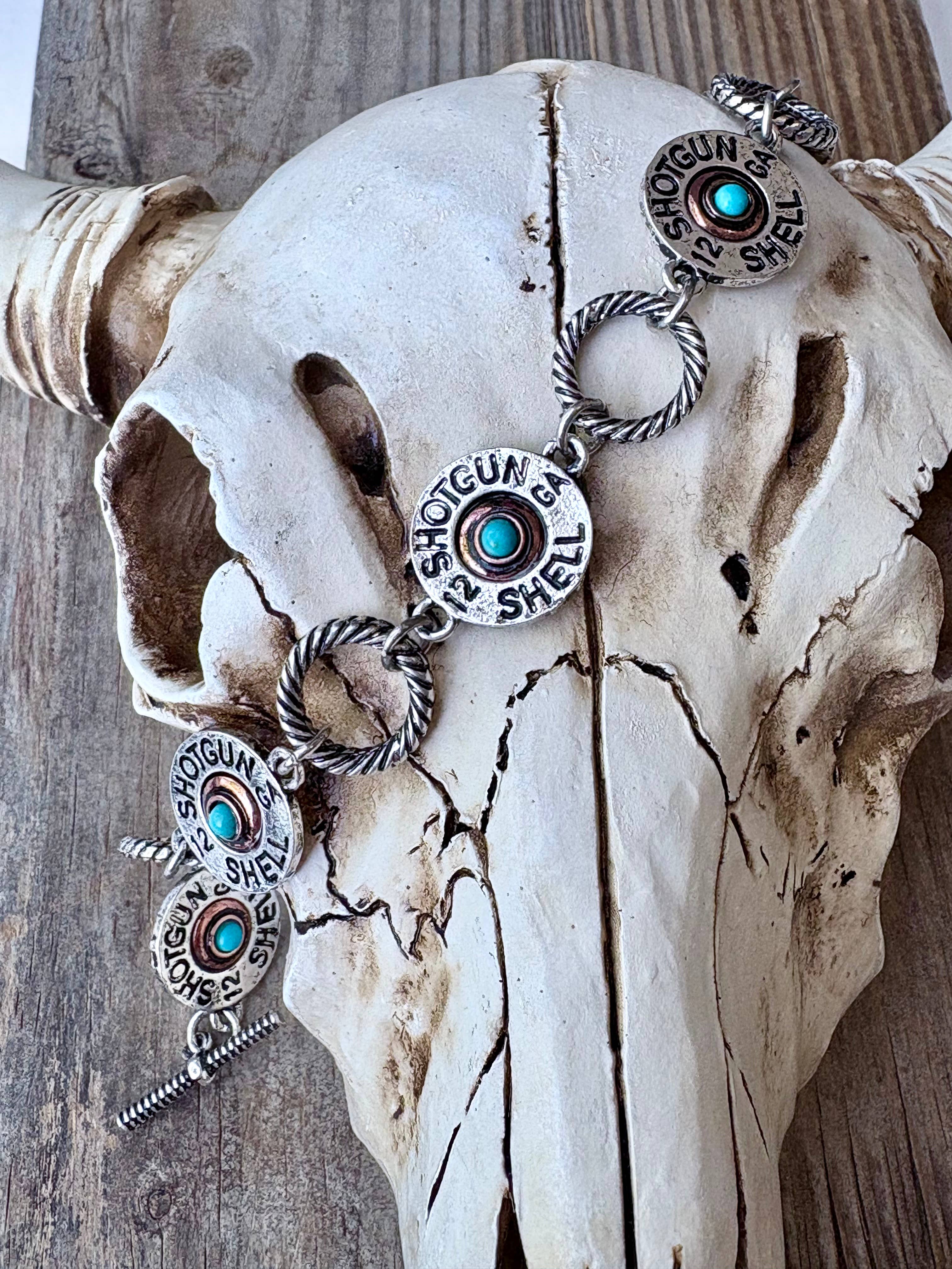 Boho Ranch Shop - Wholesale Link & Chain Bracelet - Western Sh&tg&n Shell Turquoise Stone Linked Bracelet1