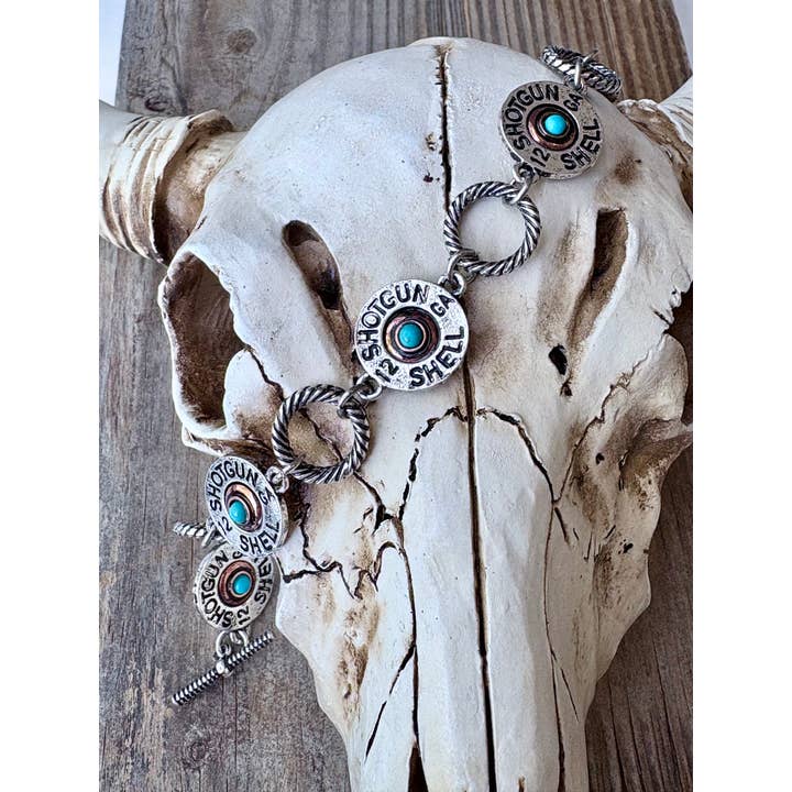Boho Ranch Shop - Wholesale Link & Chain Bracelet - Western Sh&tg&n Shell Turquoise Stone Linked Bracelet1