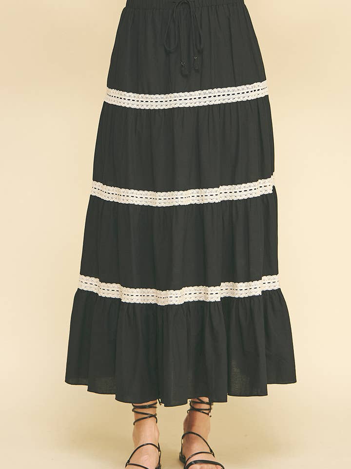 LACE EMBROIDERED TIERED MAXI SKIRT - 5895S for wholesale by PINCH