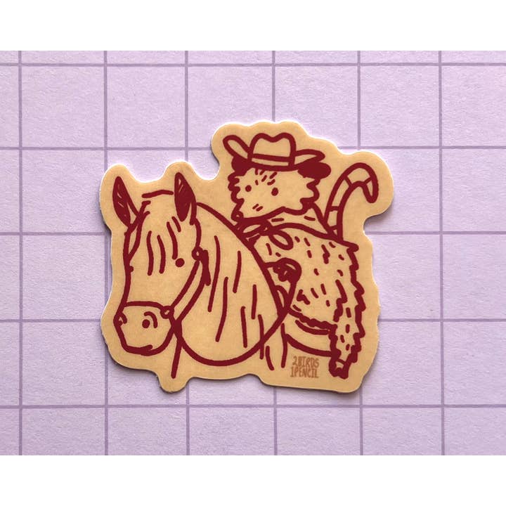 Cowboy Possum Mini Vinyl Sticker for wholesale by 2Birds1Pencil Illustrations
