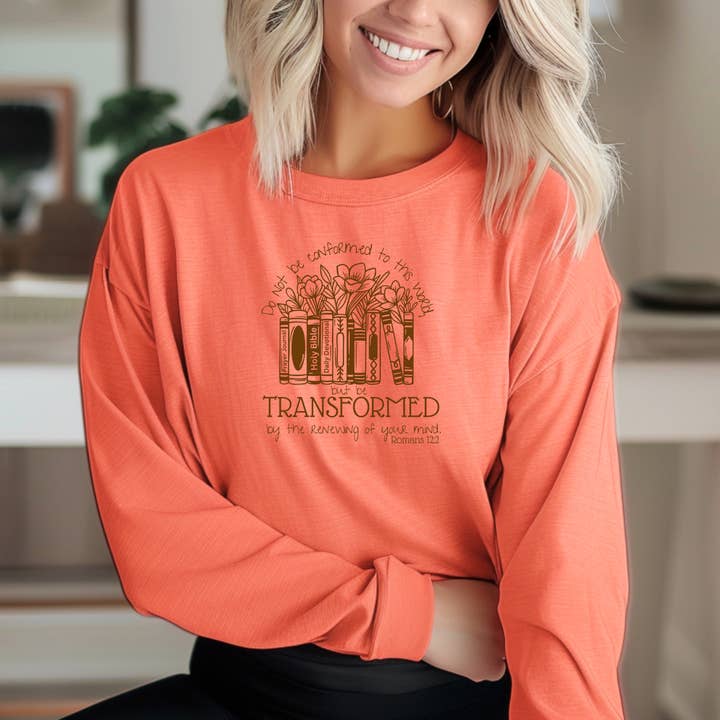 Renew Your Mind Book Lovers Long Sleeve Christian T-Shirt for wholesale by Love Ann Joy Apparel, LLC