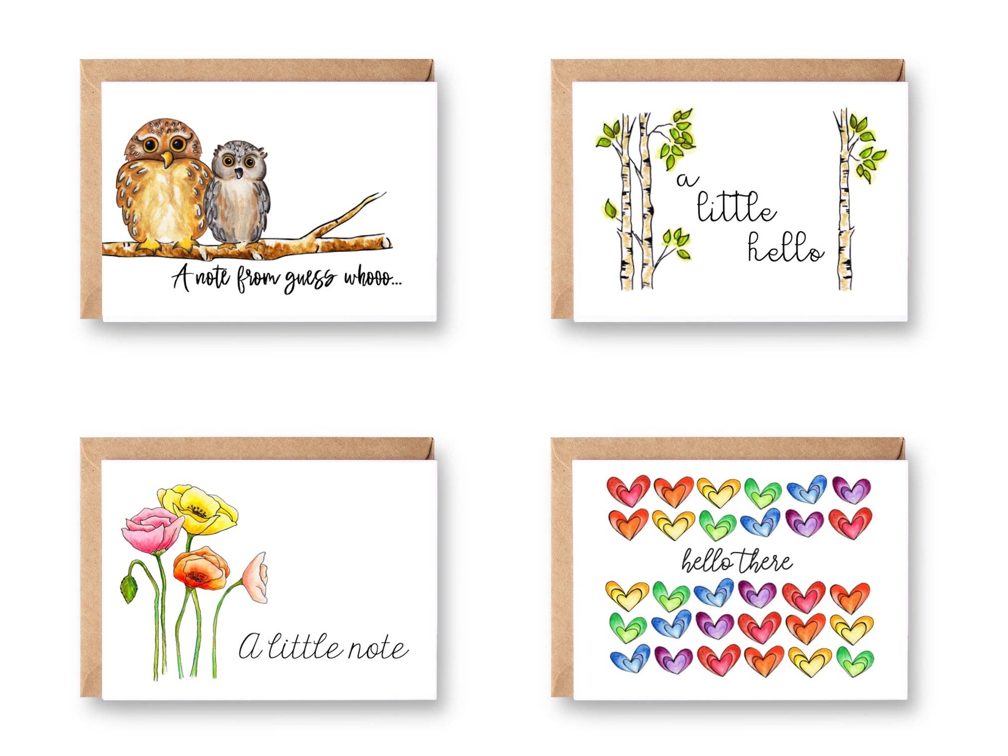 Whimsicals Paperie - Wholesale Stationery/Notecard Set - Assorted Just Because Cards, Boxed Set of 8 - Notes & Hellos1