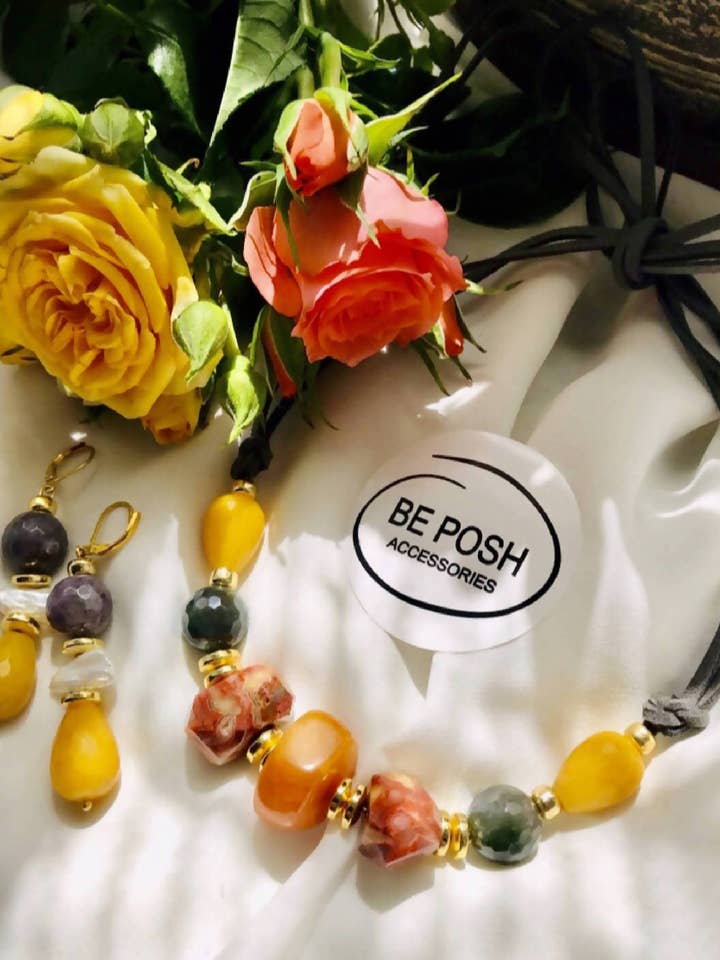 Neckace and Earring Set, Agates for wholesale by Cartooli