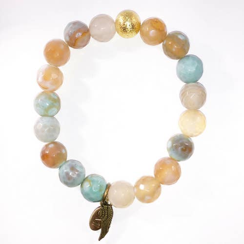 Agata color menta cremosa con sfera dorata spazzolata 10 mm per la vendita all'ingrosso da parte di omibeads