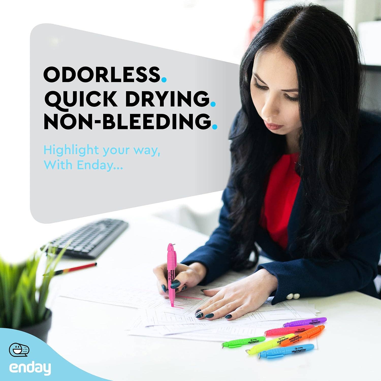 enday – wholesale Färgmarkering – Mini fluorescerande överstrykningspenna med lockklämma (6Pack)5