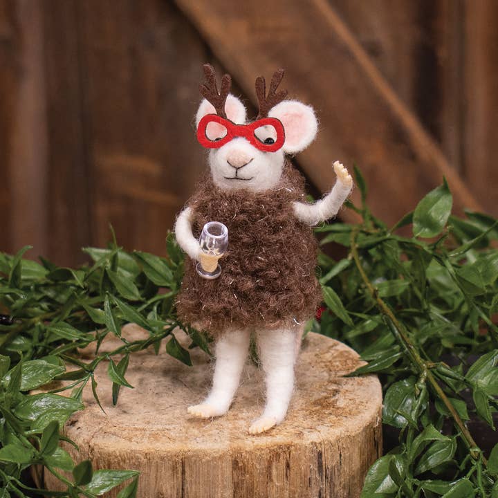 Bright Ideas – wholesale Ornament – Reindeer Glasses Mouse Felted Ornament1