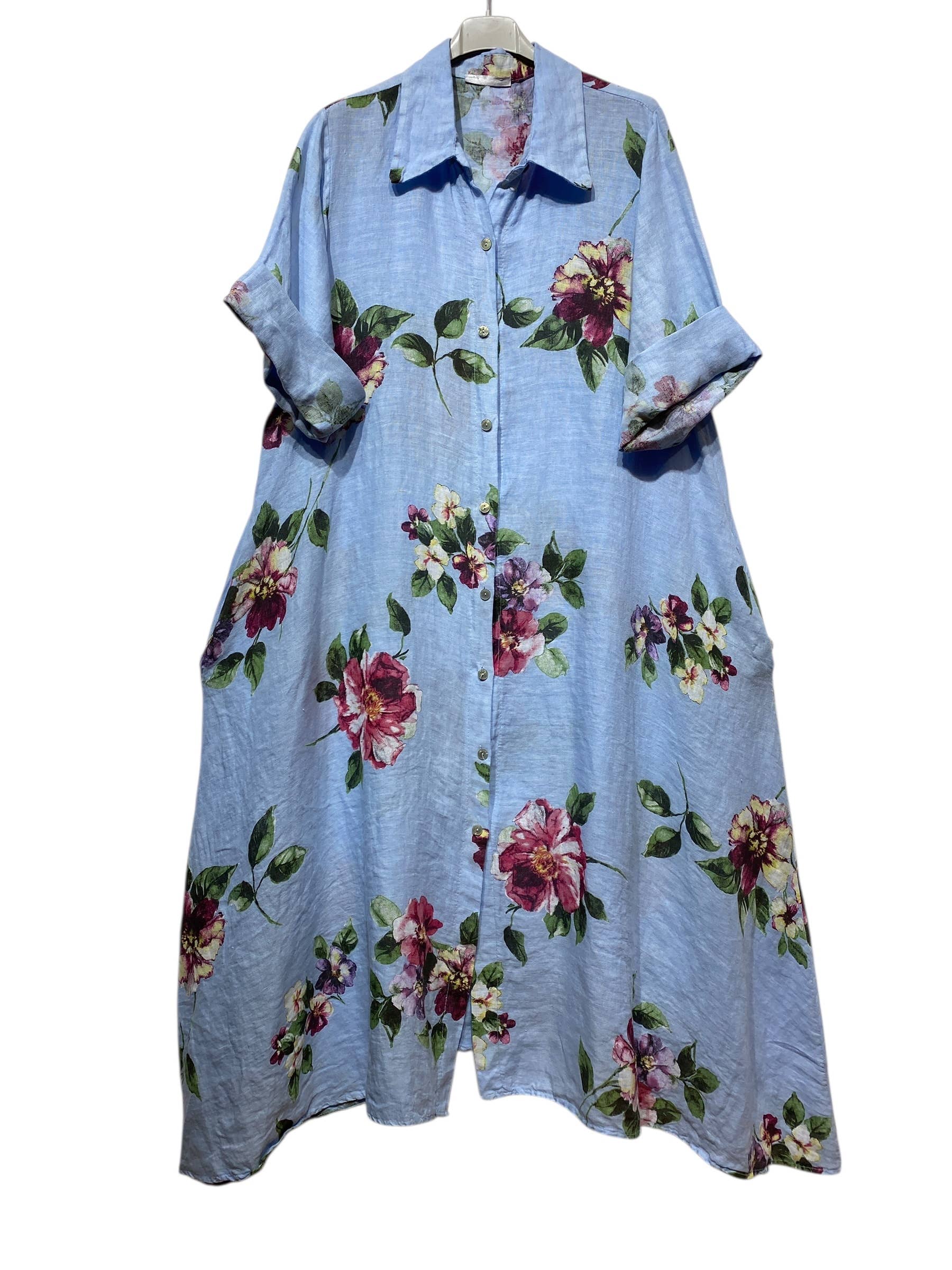 LINEN & COTTON HOUSE - Vente Robe – femme - 8052 E  LONGUE ROBE AVEC POCHES EN LIN  MOTIF 6