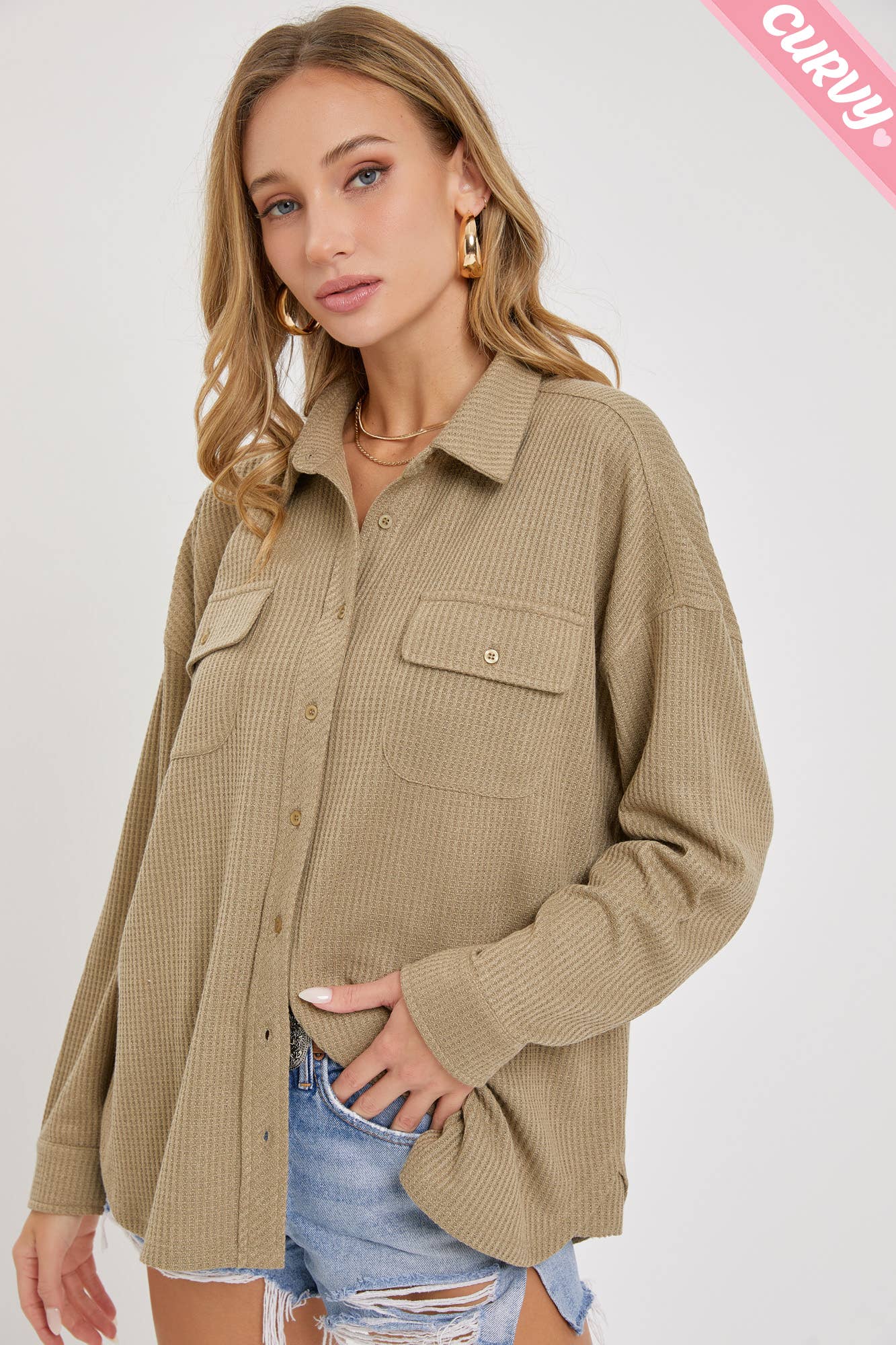 Sweet Lovely by Jen - Wholesale Button Down Shirt - Women&#x27;s - PLUS SIZE BUTTON DOWN OVERSIZED SHIRTS30