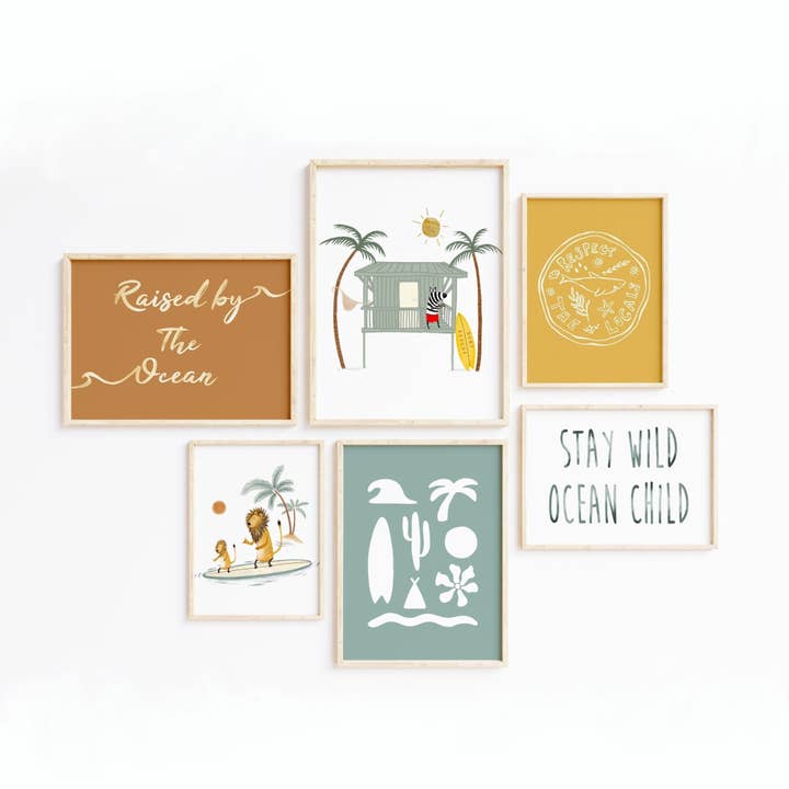 Surf-Wandkunst-Set aus 6 Teilen - Strand-Kinderzimmer-Spielzimmer-Dekor für den Großhandel von Urchin Bay