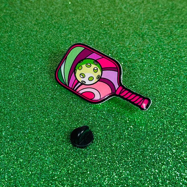 Sea Pixie Designs – wholesale Nål och knapp för kavajslag – Rosa & Grön Pickleball Paddel Sportlag Pin3