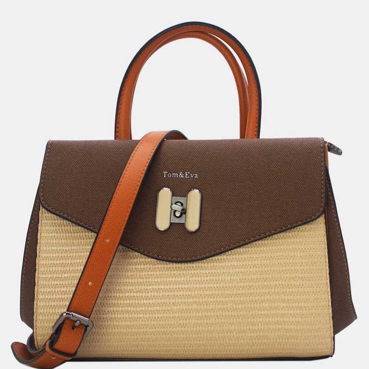 Tom&Eva (F.D.M diffusion) - Wholesale Top Handle Bag - Women's - Straw Effect Handbag with Decorative Flap 24B-60253