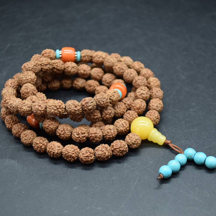 Mala de Semillas de Rudraksha de 5 Mukhi de Nepal - 108 Cuentas de 8mm para venta al por mayor de Oriental Direct Craft Supplies