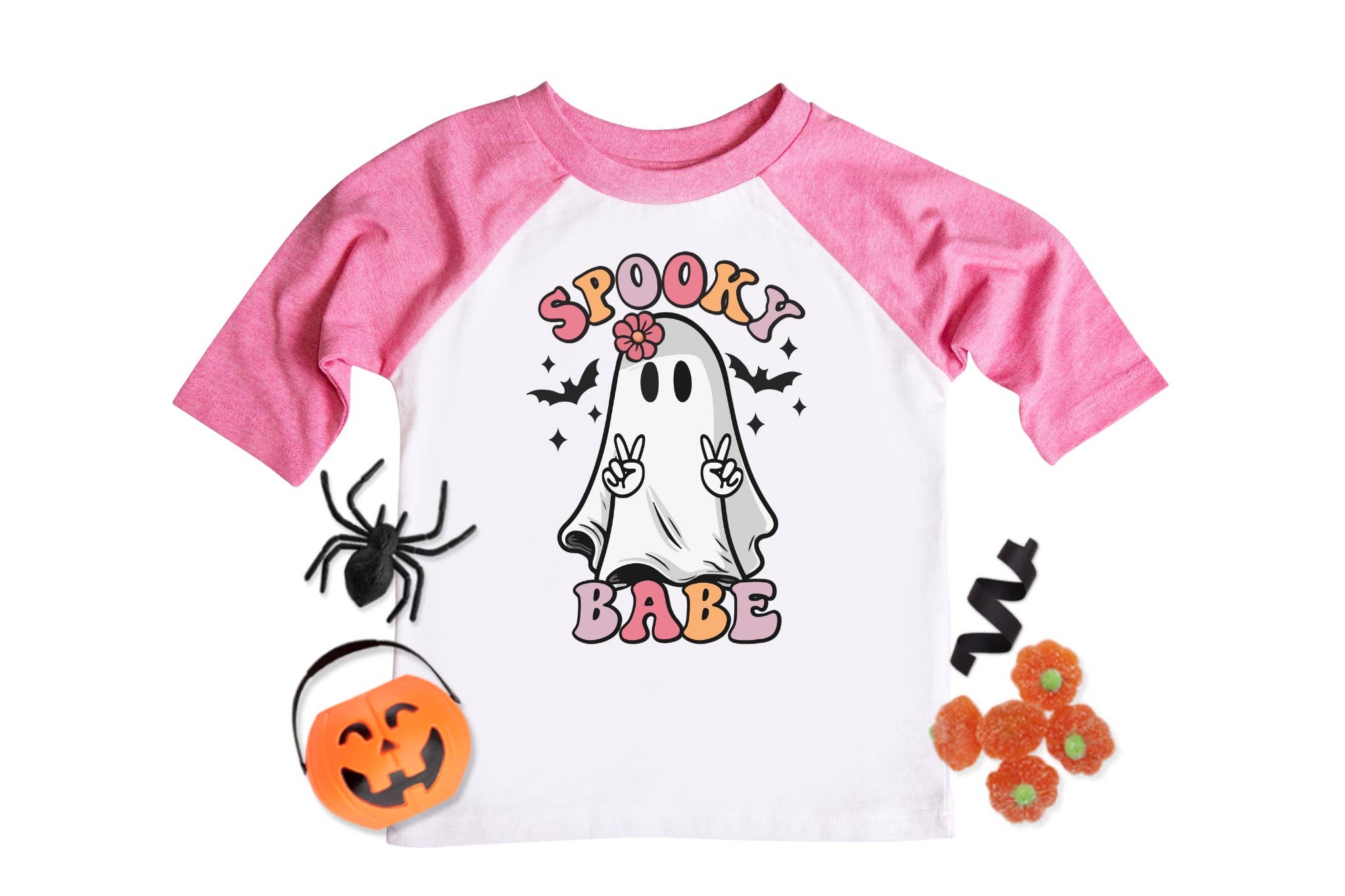Jumpin' Jaks Tees – wholesale Screen-printed t-shirt – Kids – Spooky Babe Girls Retro Halloween Raglan Style T-Shirt0