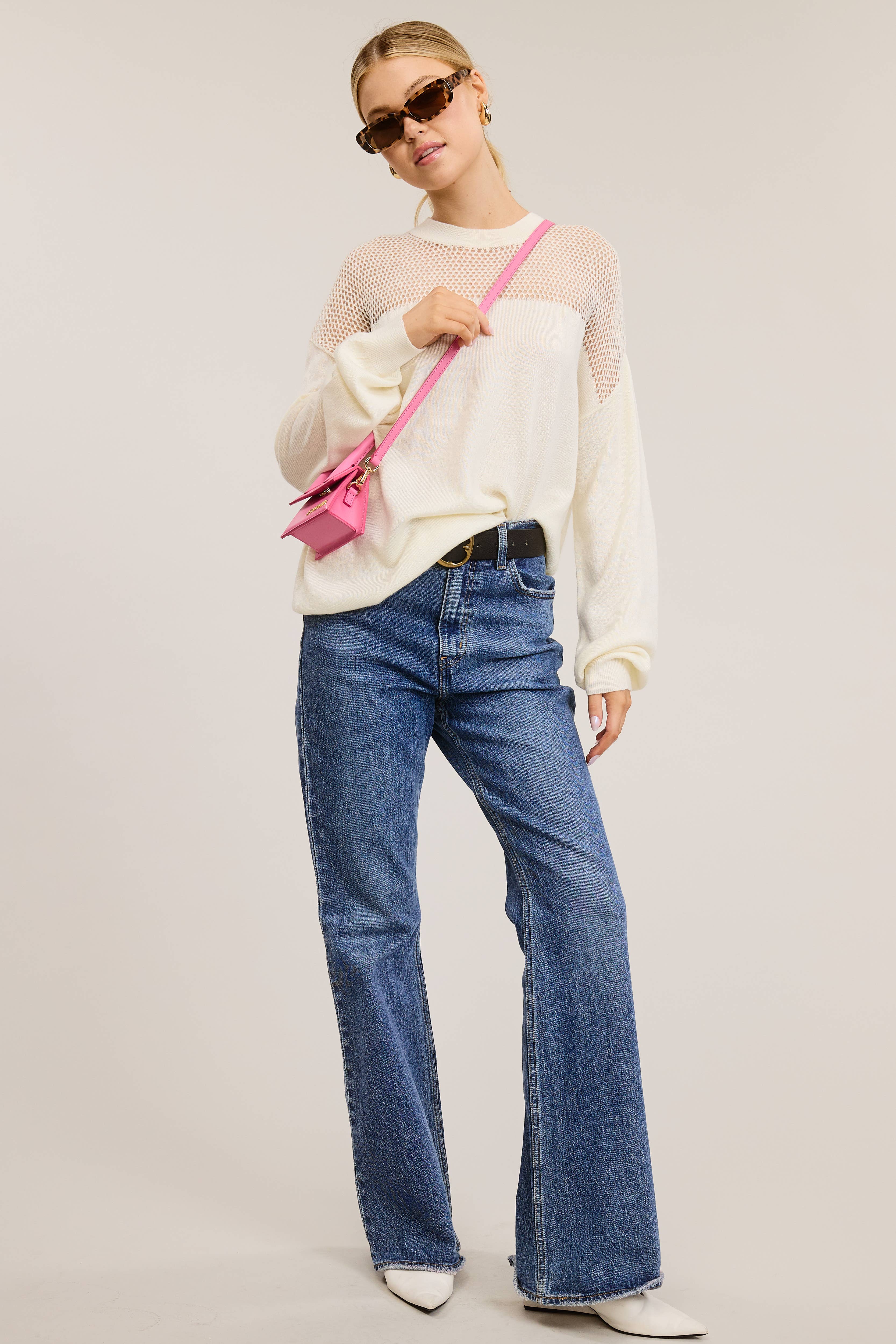 Mimosa - Wholesale Knit Sweater - Women's - Crochet Mesh Long Sleeve Knit Sweater11