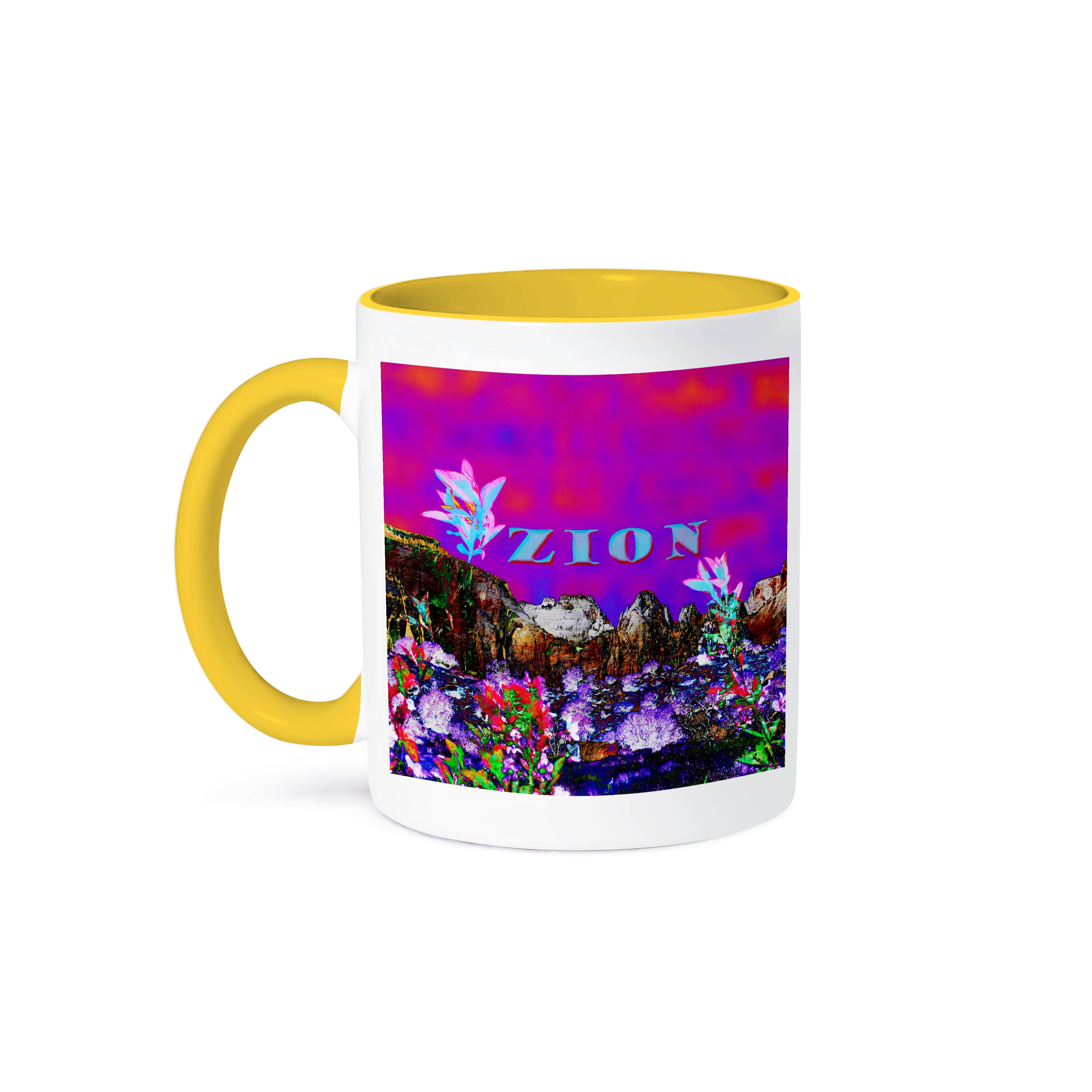 3dRose - Wholesale Coffee Mug - 3dRose, Zion Mountains blended in layers in pink and purple with flowers, Mug0
